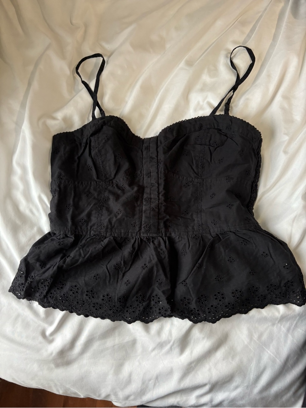 American Eagle Outfitters Black Eyelet Peplum Cami Tank